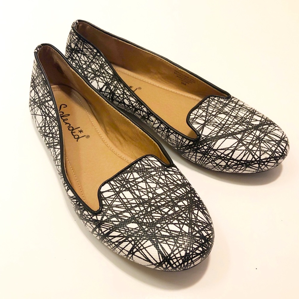Splendid leather black white abstract flats. Sz 9.